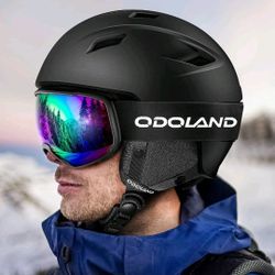 Ski Helmet Black With Goggles (Black)