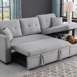 Reversible Pull Out Sleeper Sofa Bed Sectional Couch