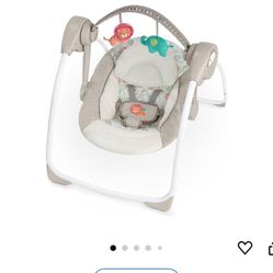 Ingenuity Soothe 'n Delight Compact Portable 6-Speed Plush Baby Swing with Music, Folds Easy, 0-9 Months 6-20 lbs (Cozy Kingdom)
