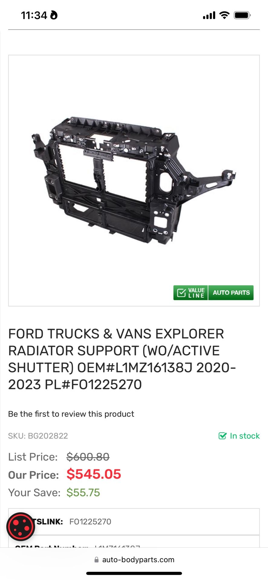 Ford Explorer Radiator Support