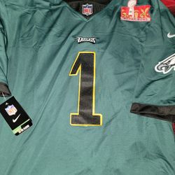 Jalen Hurts Alternate Gold Eagles Super Bowl Jersey XXLEagles Super Bowl Jersey XXL

Brand new with tags. Special alternate blackout jersey. With Supe