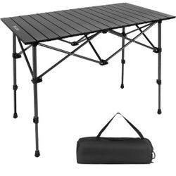 Camping Table Folding Portable Camp Aluminum Fold Up Lightweight Roll Up Table Adjustable Height with Carry Bag Indoor Outdoor for Camping, Picnic, Ba
