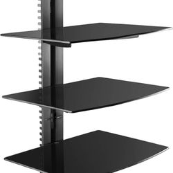 3 Floating Shelf Wall Bracket with Strengthened Tempered Glass for DVD Players/Cable Boxes/Games Consoles/TV Accessories, 3 Shelves, Black
