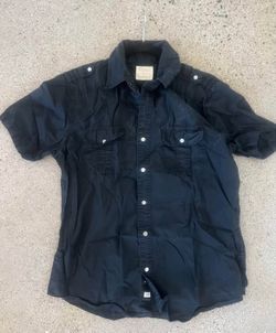 PD&C Men's Black Button-Down Shirt - Size Medium - Short Sleeve