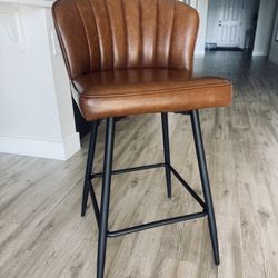 Set of 6- Cognac Brown Faux Leather Mid Century Modern Bar Stools Counter Adjustable Height