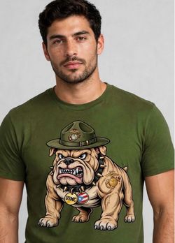 USMC Bulldog Graphic T-Shirt Olive Green