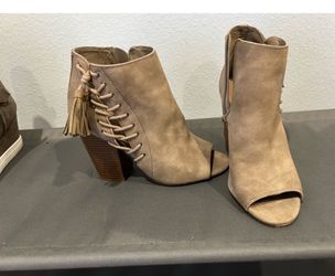 Taupe Suede Peep-Toe Lace-Up Booties