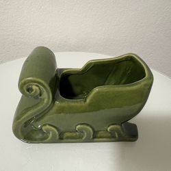 Vintage Haeger Ceramic Sleigh Planter Pot Green