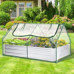 Raised Garden Bed with Mini Greenhouse Cover Outdoor Planter for Flowers Herbs