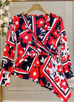 Floral Print Wrap Blouse Long Sleeve