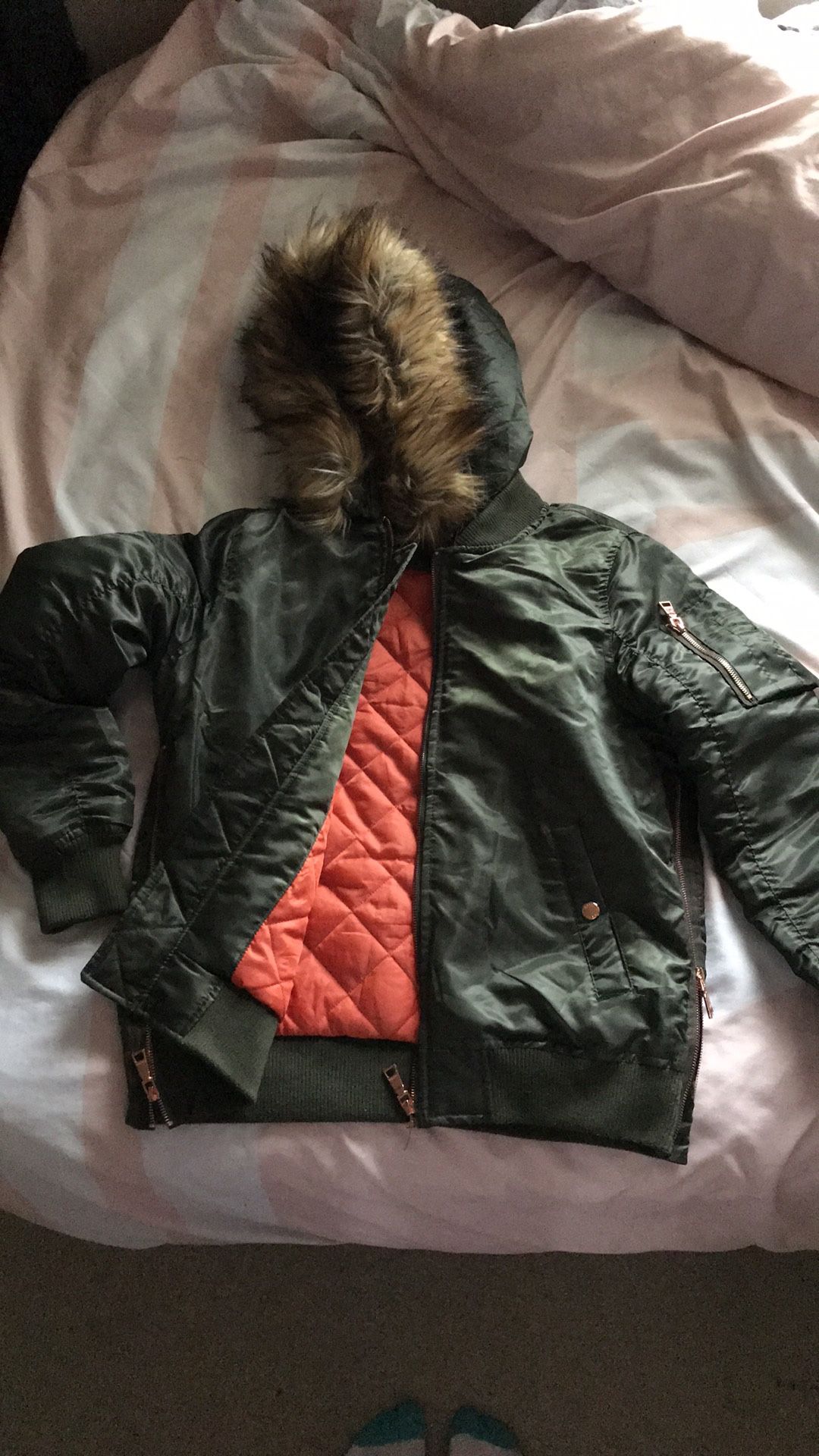 Puffy Bomber Jacket W/ Removable Fur Hood