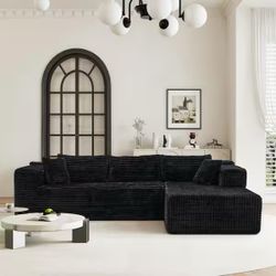 106 in. Square Arm 2-Piece Corduroy Upholstery L-Shaped Sectional Sofa with Compression Foam Construction in Black