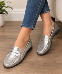 Zara- Silver Metallic Penny Loafers