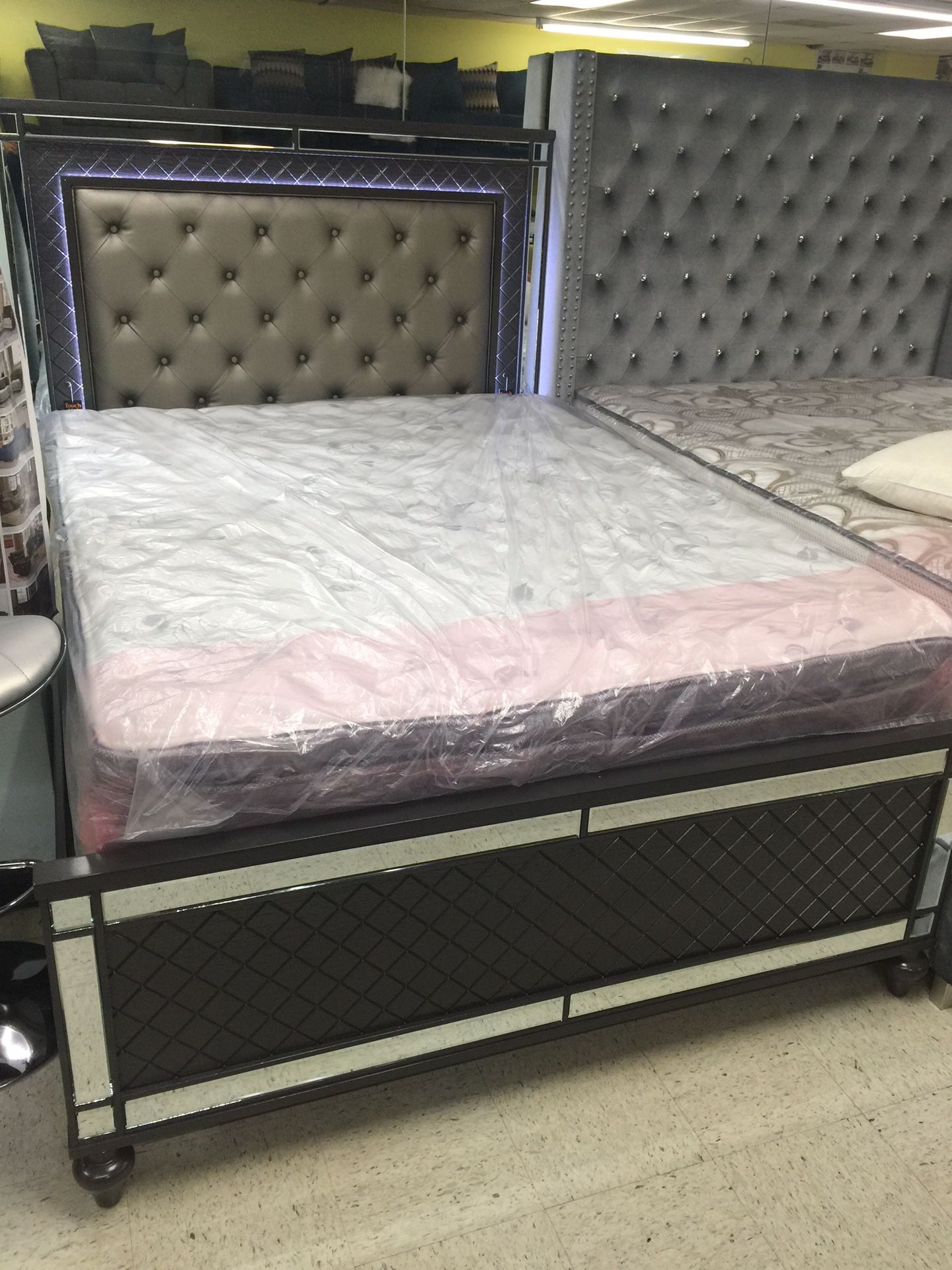 Queen bed frame with mattress set pillow top
