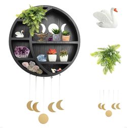 Black Triple Moon Goddess Shelf w/accessories 14"x 3.5"