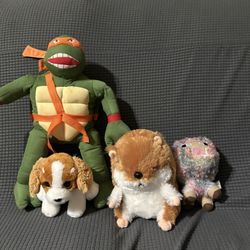 TMNT Michelangelo & Animal Stuffed Plush Toy Lot