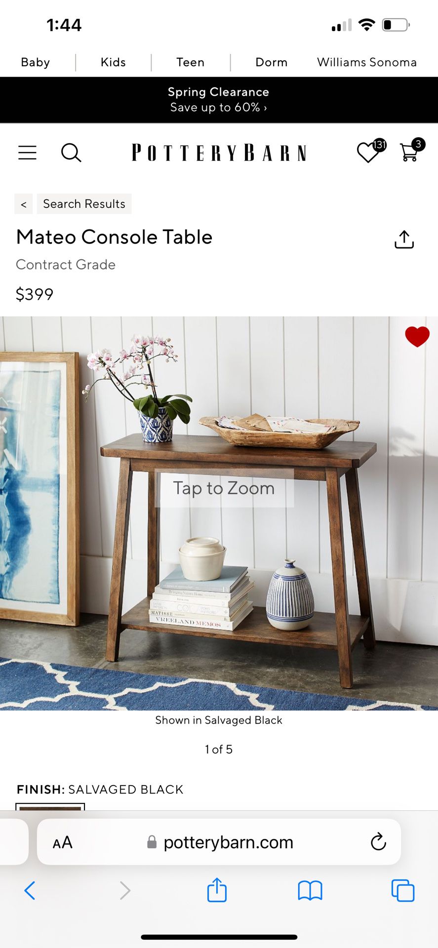 Pottery Barn Small Console Table 