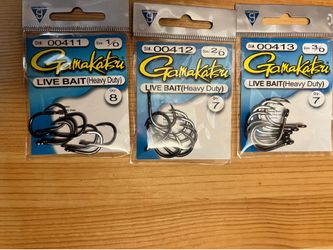 3 packs Gamakatsu Live Bait hooks, 1/0,2/0, 3/0, yellowtail, tuna, seabass  new