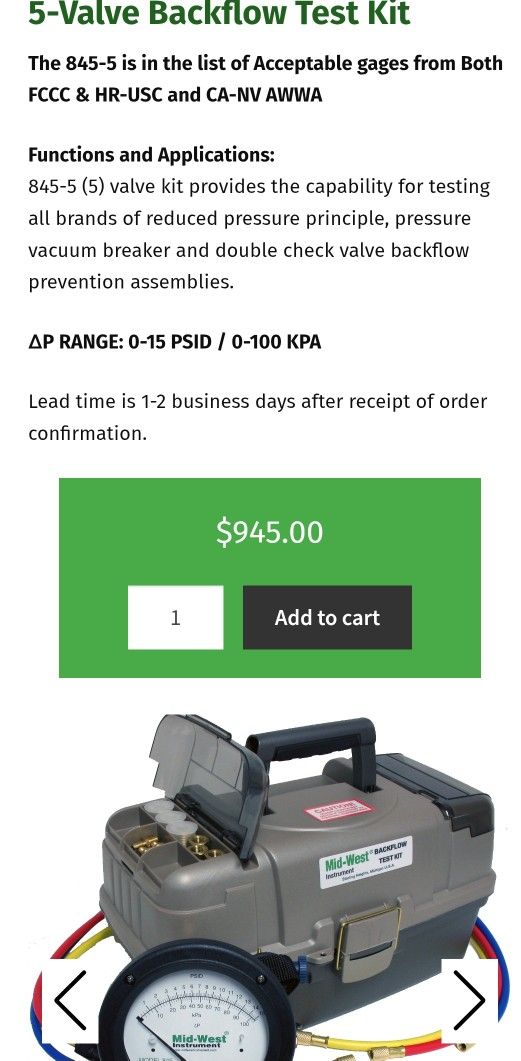 Midwest Back Flow Test Kit
