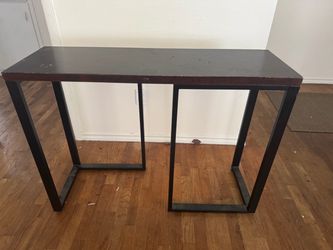 Modern Industrial Writing Desk / Console Table – Dark Wood & Black Metal
