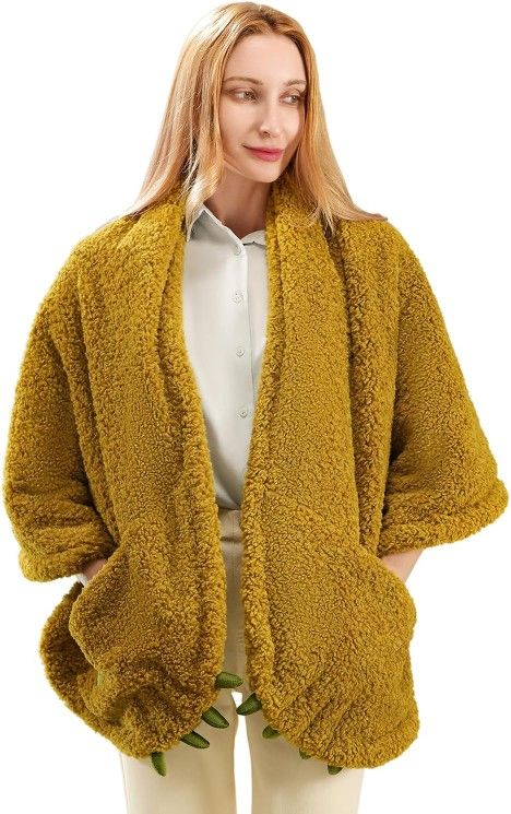 Shawl Blanket Faux Fur Teddy Bear Claw - Wearable, Dark Green