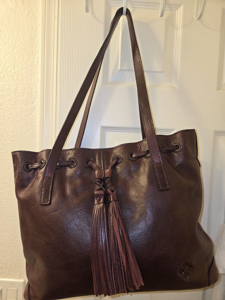 LEATHER TOTE Patricia Nash Whitney Burgundy Drawstring Tote