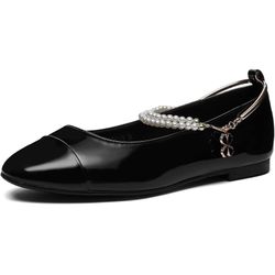 Ballet Flats Shoes for Women, Buckle Strap Flats Shoes, Pearl Mary Jane Flats for Women Sparkly Ballet Flats, Comfortable Square Toe Flats Soft Work F