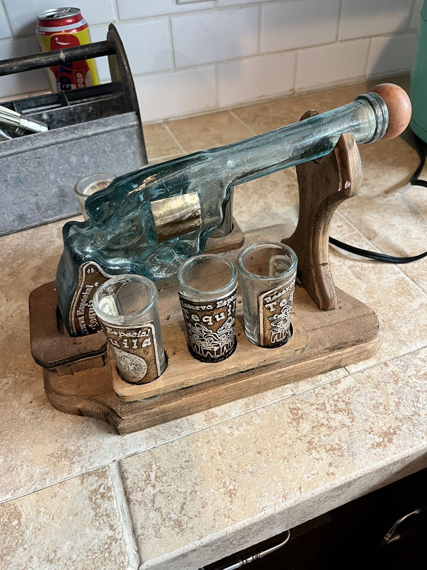 Vintage Hand Crafted Tequila Shot Glass And Gun Pourer Set 