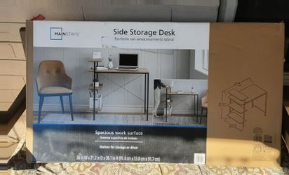 Mainstays Side Storage Desk Golden W/ Black Metal Frame