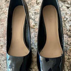 Franco Sarto Women Black Open Toe Patent Leather 4” High Heels size 9
