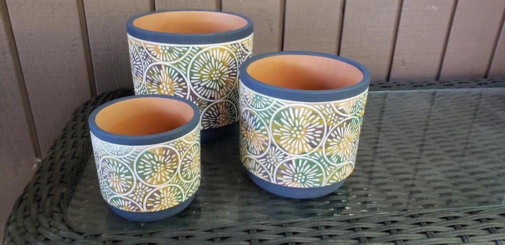 Set Of 3 Ceramic Pots For Plants