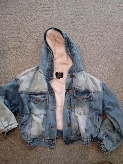 Girls HOODED JEAN JACKET LIGHT PINK FUR LINING SIZE S