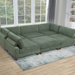 Brand New Green Super Plush Corduroy Modular Sectional Sofa 