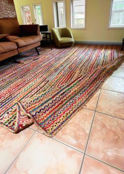Oversized Handwoven Jute & Chindi Braided Area Rug | Boho | Natural Fiber | Multicolor