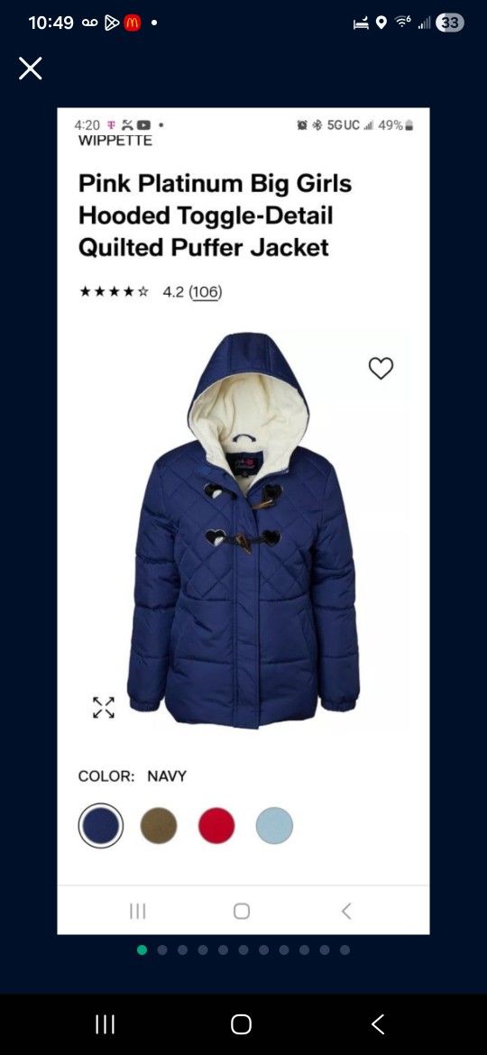 (Girls) Pink Platinum Puffer Jacket (XL)