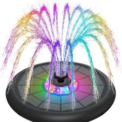 SZMP Solar Fountain 2025 Upgraded UFO Colorful Lights, 5W Solar Water Fountain Pump with 7 Nozzles & 4 Fixers, for Bird Bath, Garden, Pool, Outdoor De