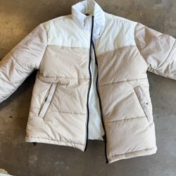 Clean & Minimalist Forever 21 Men Colorblock Puffer Cream & Tan - Size L