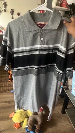 Gray Striped Short Sleeve Polo Shirt