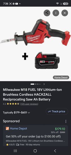Milwaukee M18 FUEL 18V Lithium-Ion Brushless Cordless HACKZALL Reciprocating Saw Ah Battery