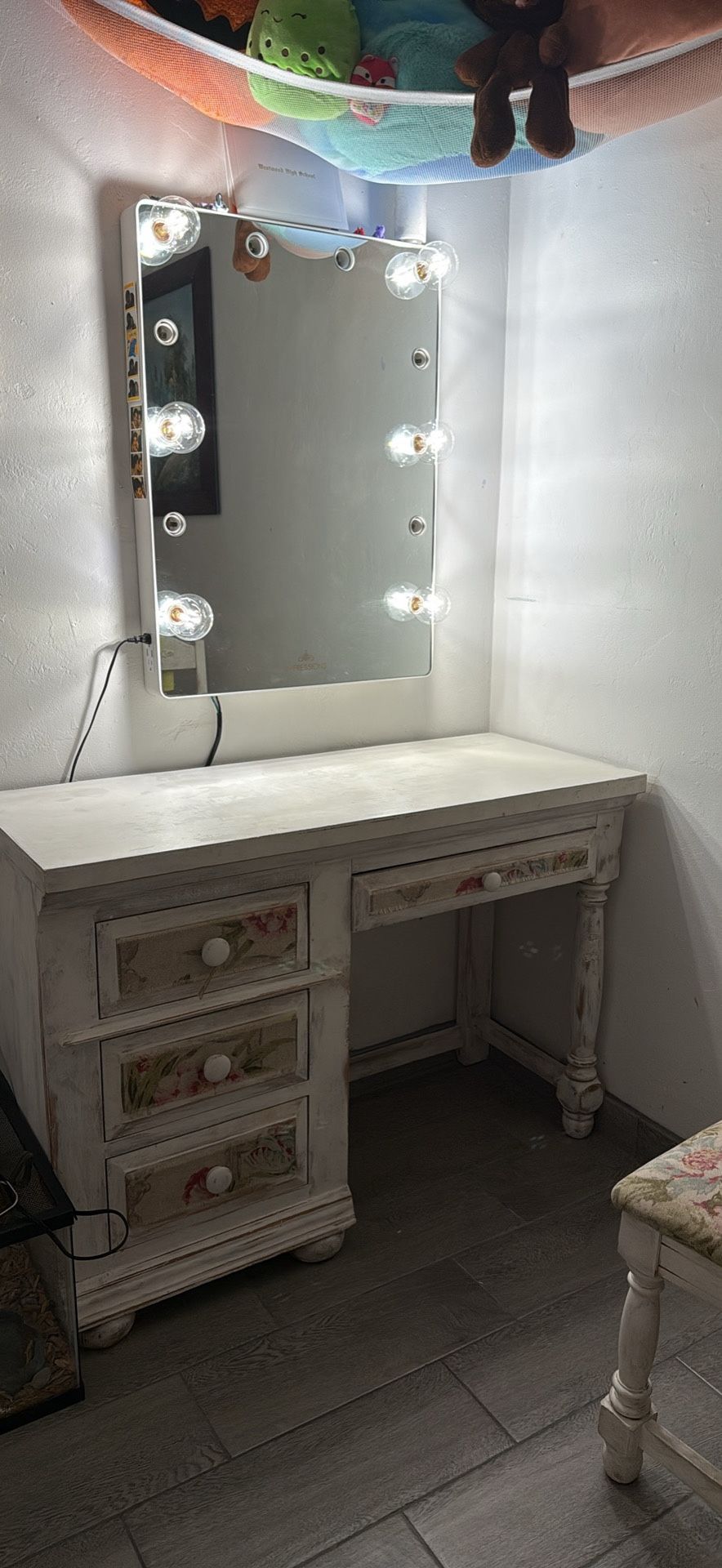 Vintage Vanity, Chair, And New Mirror