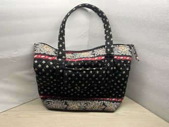 Vera Bradley Black & Maroon Tote Bag 11" x 10" Pre-Owned