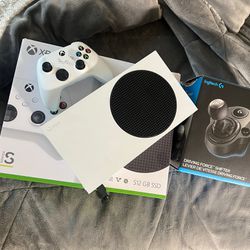 Xbox Series S with Wheel + Stand and Shifter. 