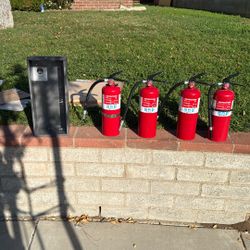 4 New Fire Extinguishers With One Box Holder 