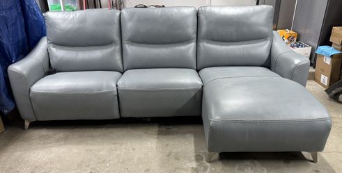 Hydra Blue 3 Piece Leather Sectional With Left Facing Chaise