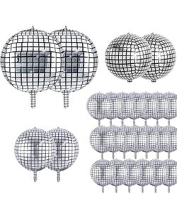 2 Packs=2x26Pcs Disco Ball Balloons Different Sizes- 4D Large Disco Balloons 22 18 15 10 Inch Metallic Silver Disco 