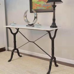 Carolina Chair & Table  Vera 42 in. White/Black Standard Rectangle Marble Console Table 
