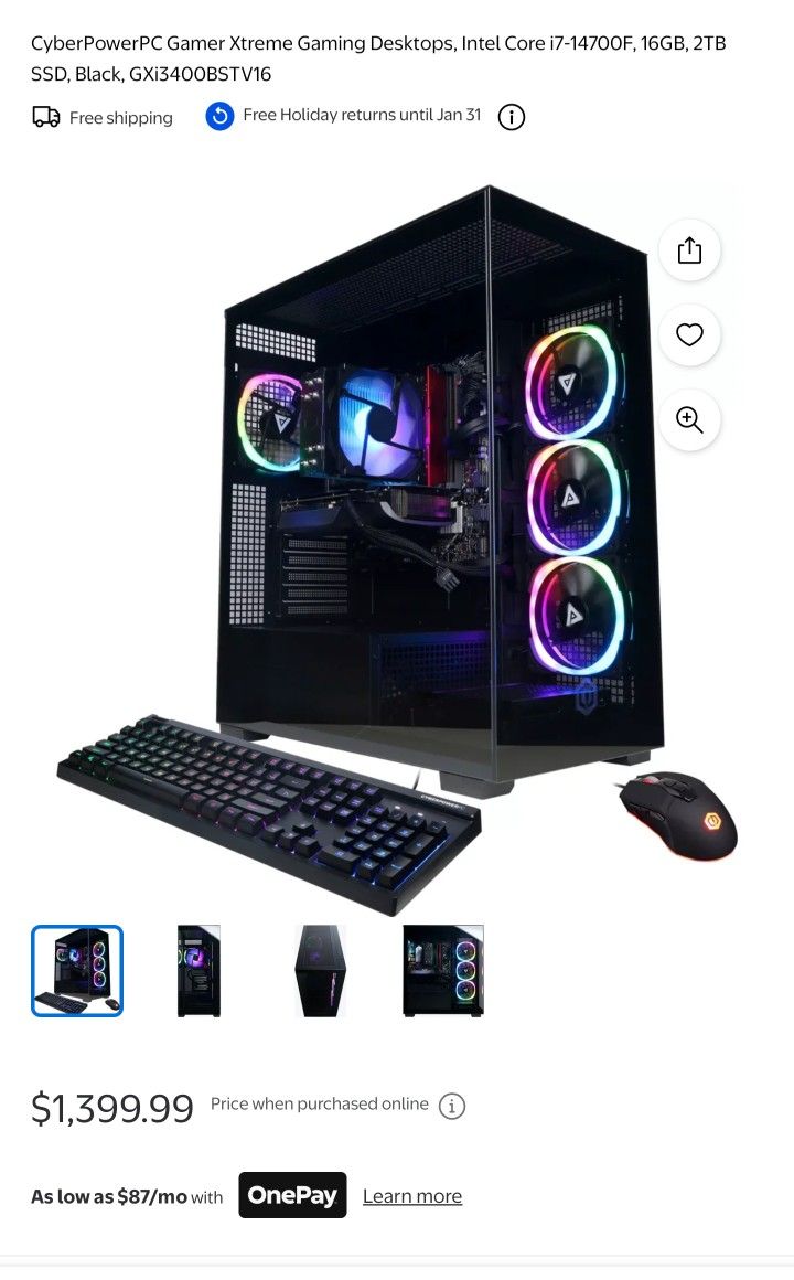 Cyber Power Intel Core i7-14700F - 16GB Memory - NVIDIA GeForce RTX 4060 Ti 8GB - 2TB SSD