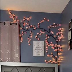 1pc Cherry Blossom Branch USB Power Supply Light, 230cm/7.54ft, LED Dress Up String Lights, Push Button Control 8 Modes, Realistic Artificial Flowers,