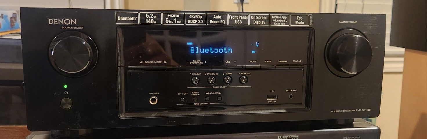 Denon AVR-S510BT 3D A/V Receiver - 5.2 Channel - Black