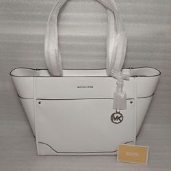 Michael Kors Designer Purse. Brand New With Tags. White Silver.  Large Shoulder Bag. Women's Handbag. Authentic 